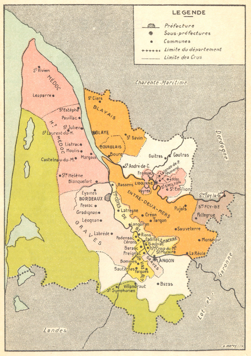 BORDEAUX WINE MAP. Carte Générale Bordeaux 1939 old vintage plan chart