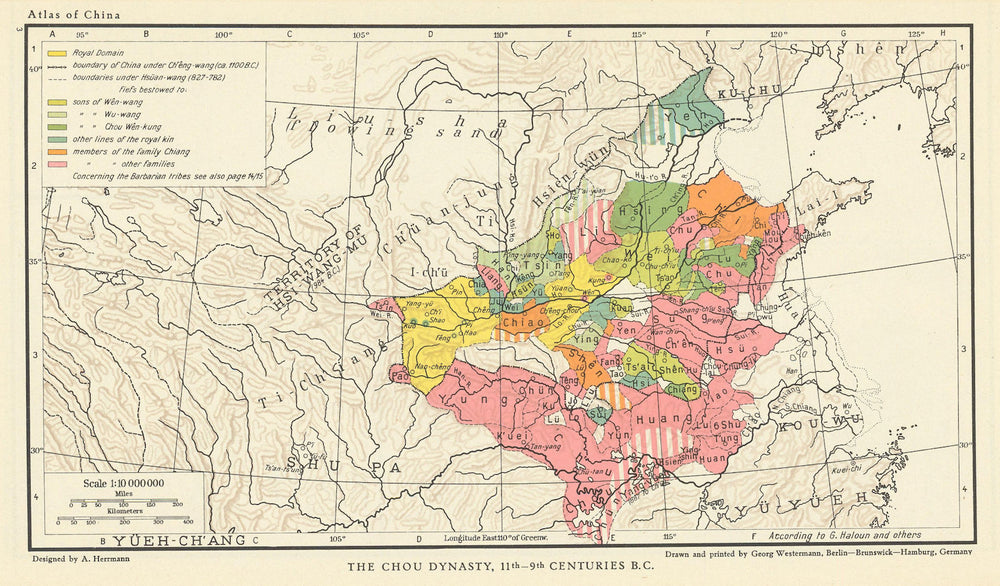 China. The Zhou Dynasty, 11th-9th Centuries BC 1935 old vintage map plan chart