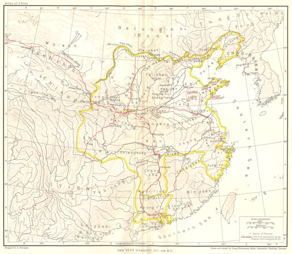 China. The Qin Dynasty, 255-206 BC 1935 old vintage map plan chart