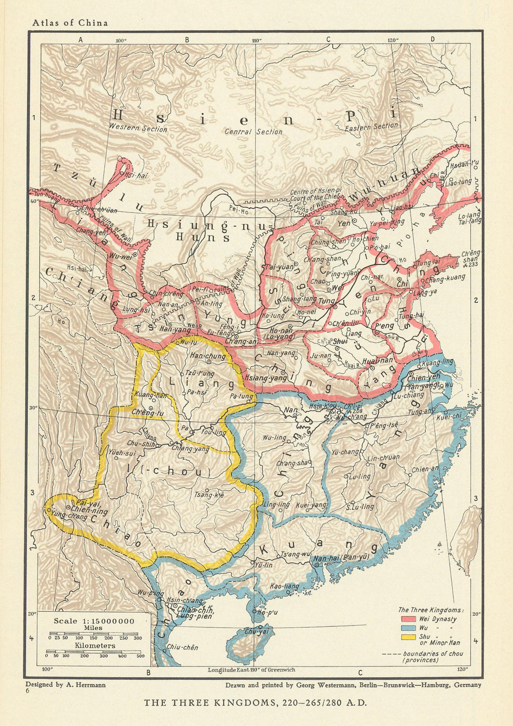 China. The Three Kingdoms 220-265/280 AD Wei Wu Shu Minor Han Dynasties 1935 map