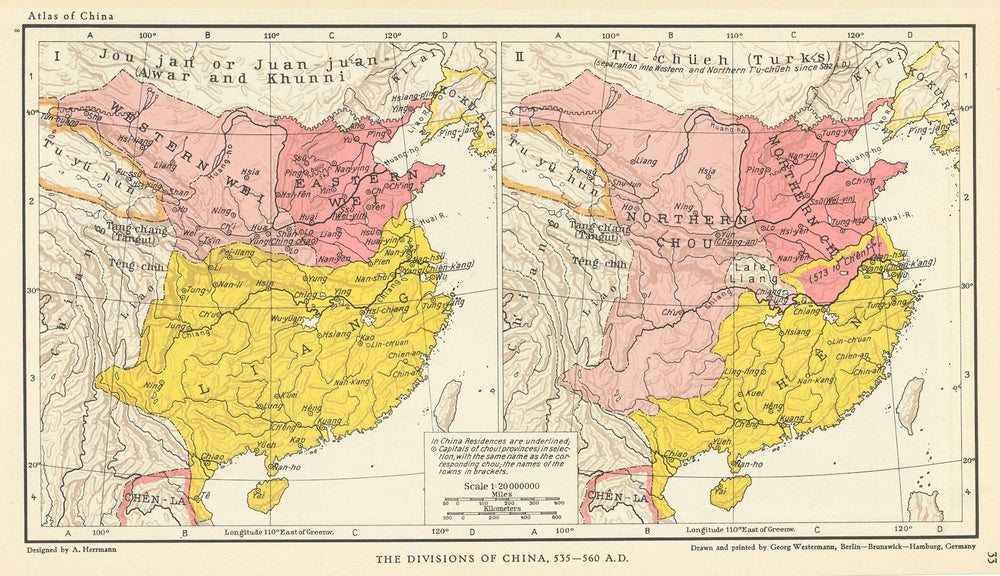 Divisions of China 535-560 AD. Western Eastern Wei Liang Chou Chi Chen 1935 map