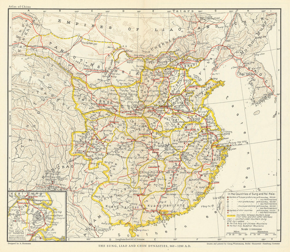 China. The Sung, Liao & Chin Dynasties 960-1280 AD. Yangtse Delta 1935 old map