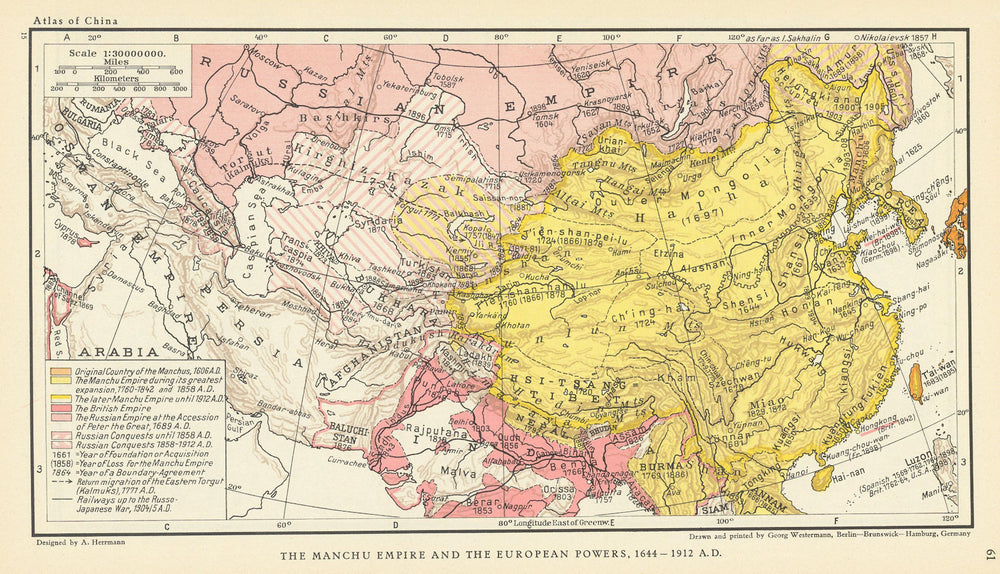 China & Asia. Manchu Empire & European Powers 1644-1912 AD 1935 old map