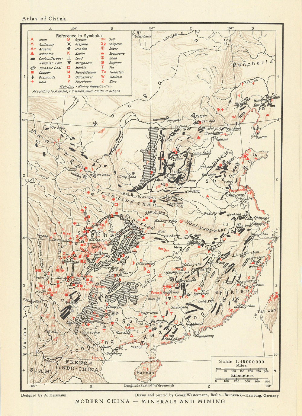 China resources. Metals, Minerals and Mining 1935 old vintage map plan chart