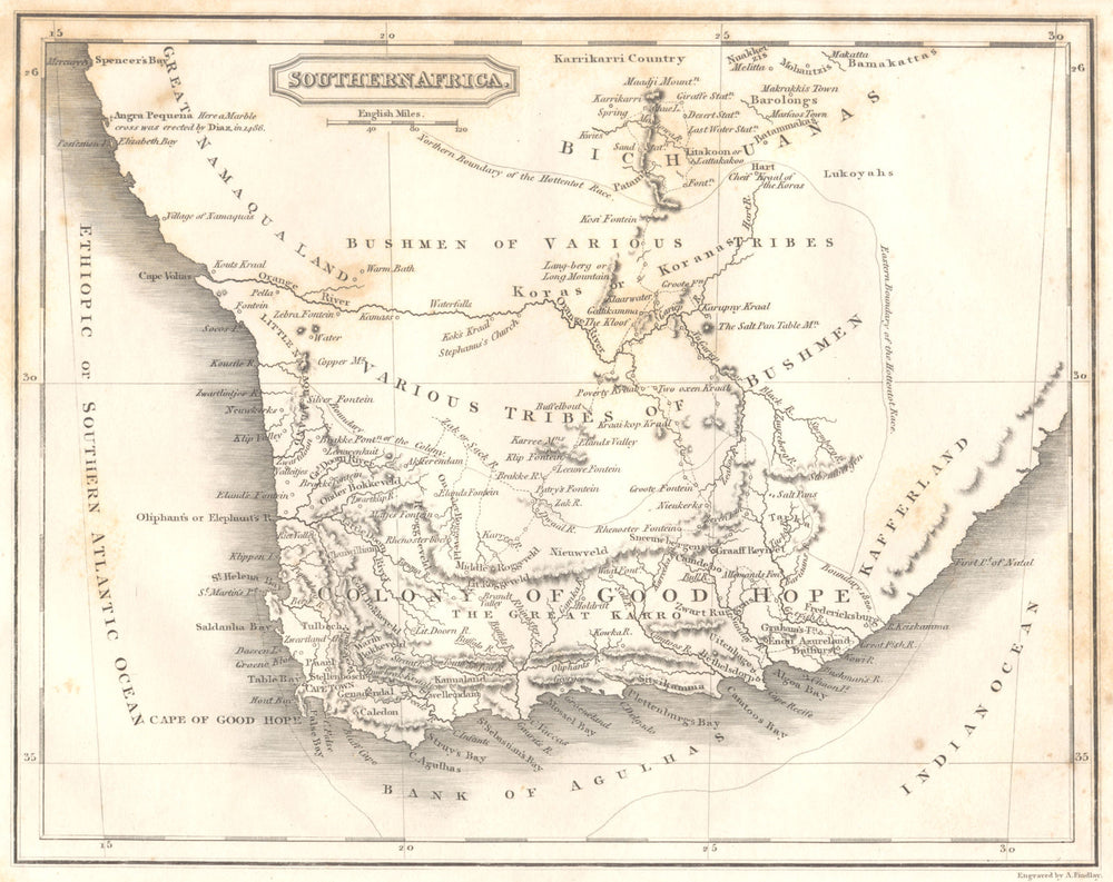 SOUTHERN AFRICA. Colony of Good Hope, Bichuanas, Kafferland 1830 old map