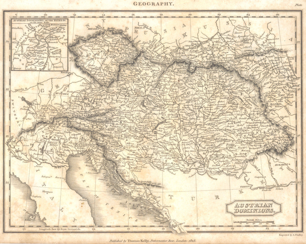 AUSTRIA-HUNGARY.Austrian Dominions;Austrian possessions on the Rhine. 1830 map