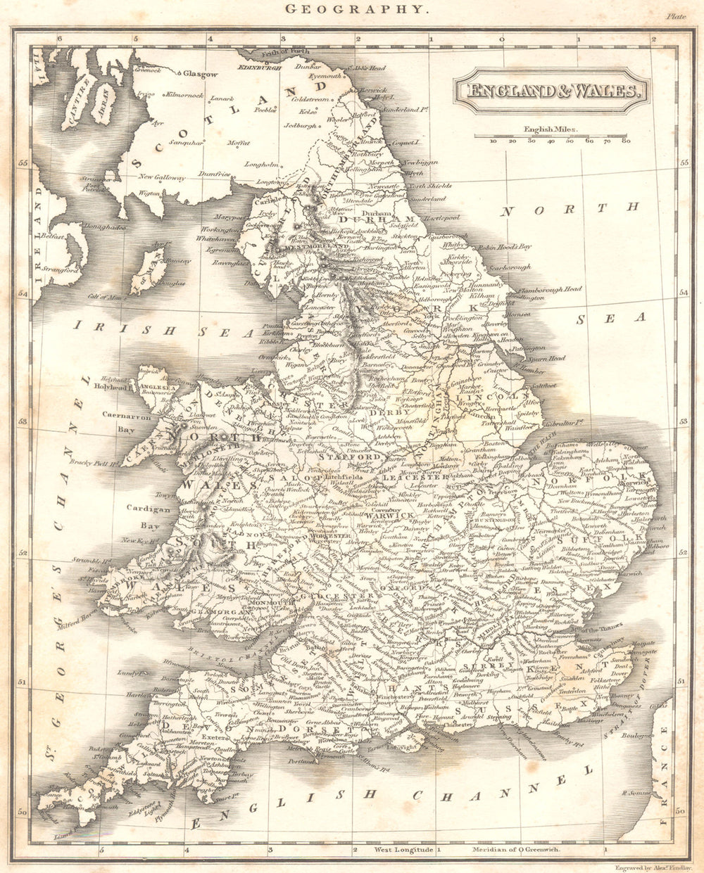 UNITED KINGDOM. England & Wales showing mains towns & counties 1830 old map