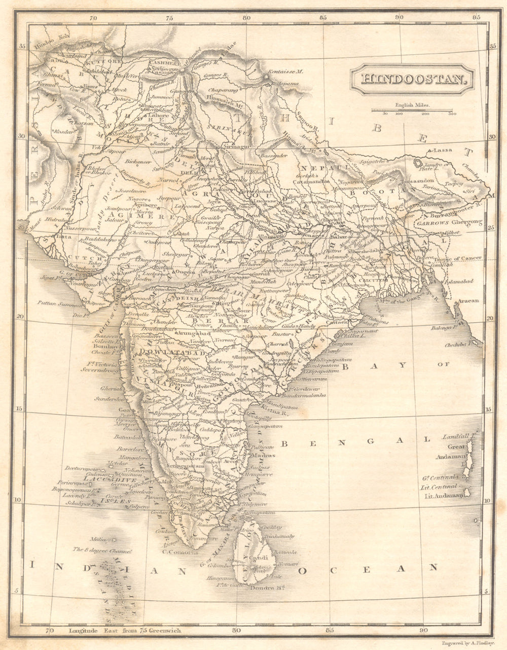 HINDOOSTAN.India Pakistan Ceylon(Sri Lanka)Bangladesh Maldives Andamans 1830 map
