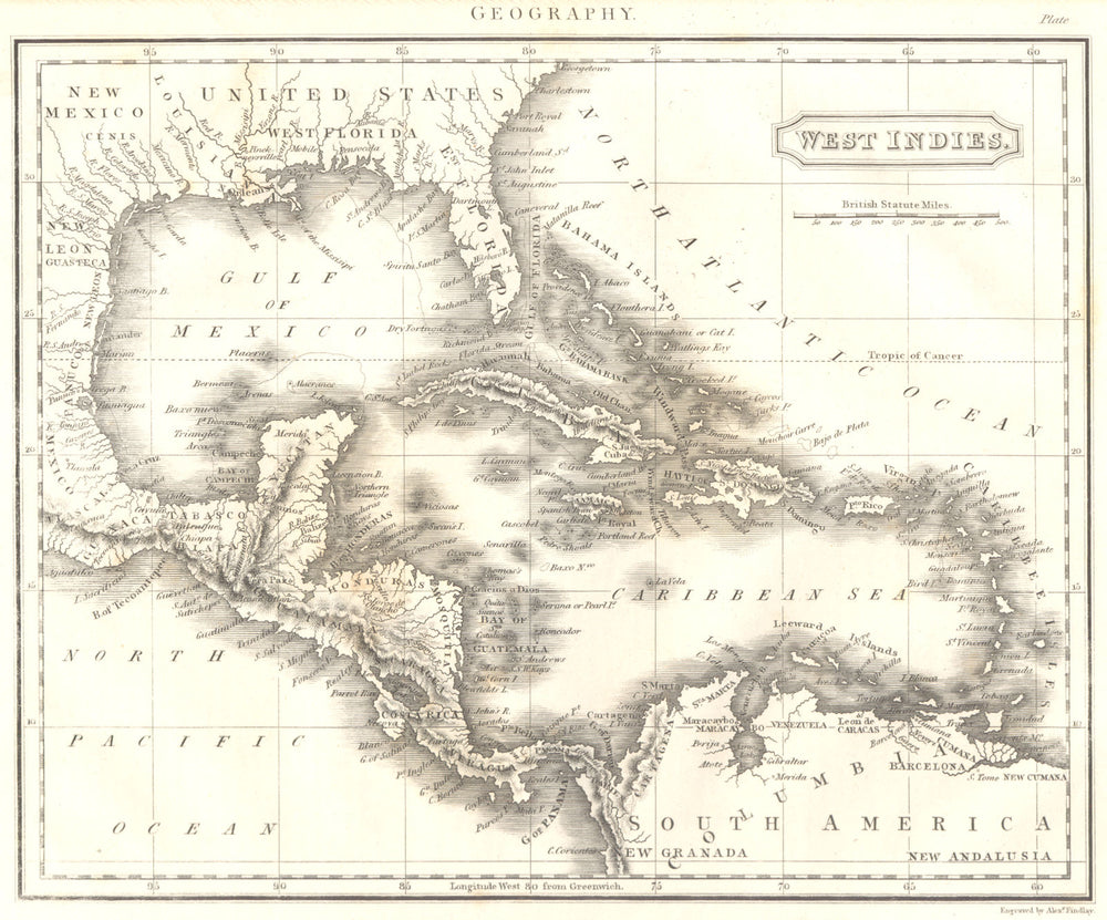 CARIBBEAN. West Indies. Central America. Florida Texas Lousiana 1830 old map
