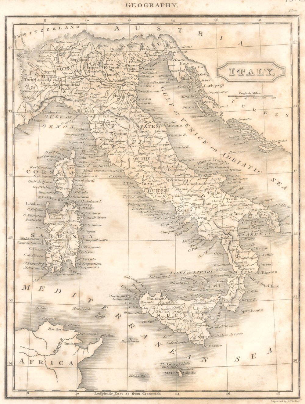 ITALY. States of the Church. Sicily. Naples. Piedmont. Venice. Tuscany 1830 map