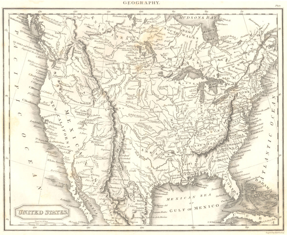 US.Shows Texas & California as Mexican,British Columbia as US territory 1830 map