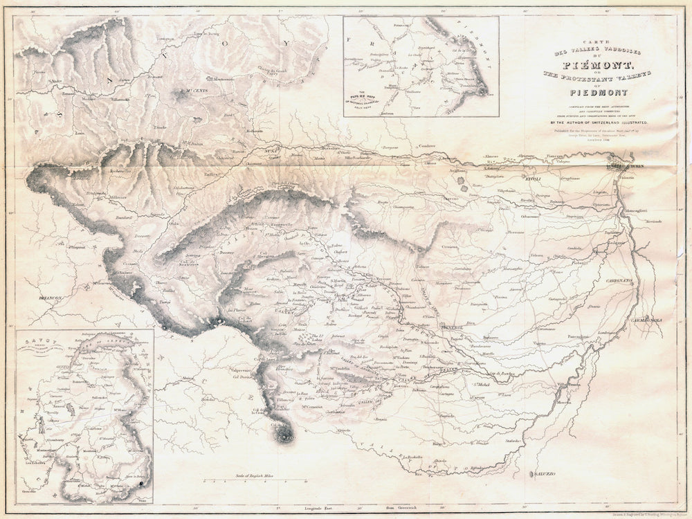 PIEDMONT/PIEMONTE/SAVOIE. Waldenses. Protestant Valleys. Vaudoises.Alps 1838 map