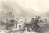 PIEDMONT/PIEMONTE. View of Susa. Town view. Church. BARTLETT 1838 old print