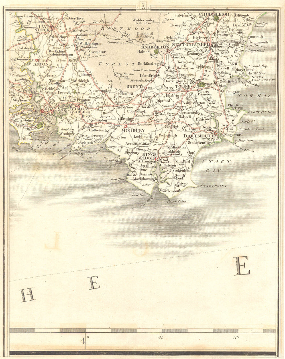 SOUTH DEVON.Tavistock Plymouth Totnes Torbay Dartmouth Kingsbridge.CARY 1794 map