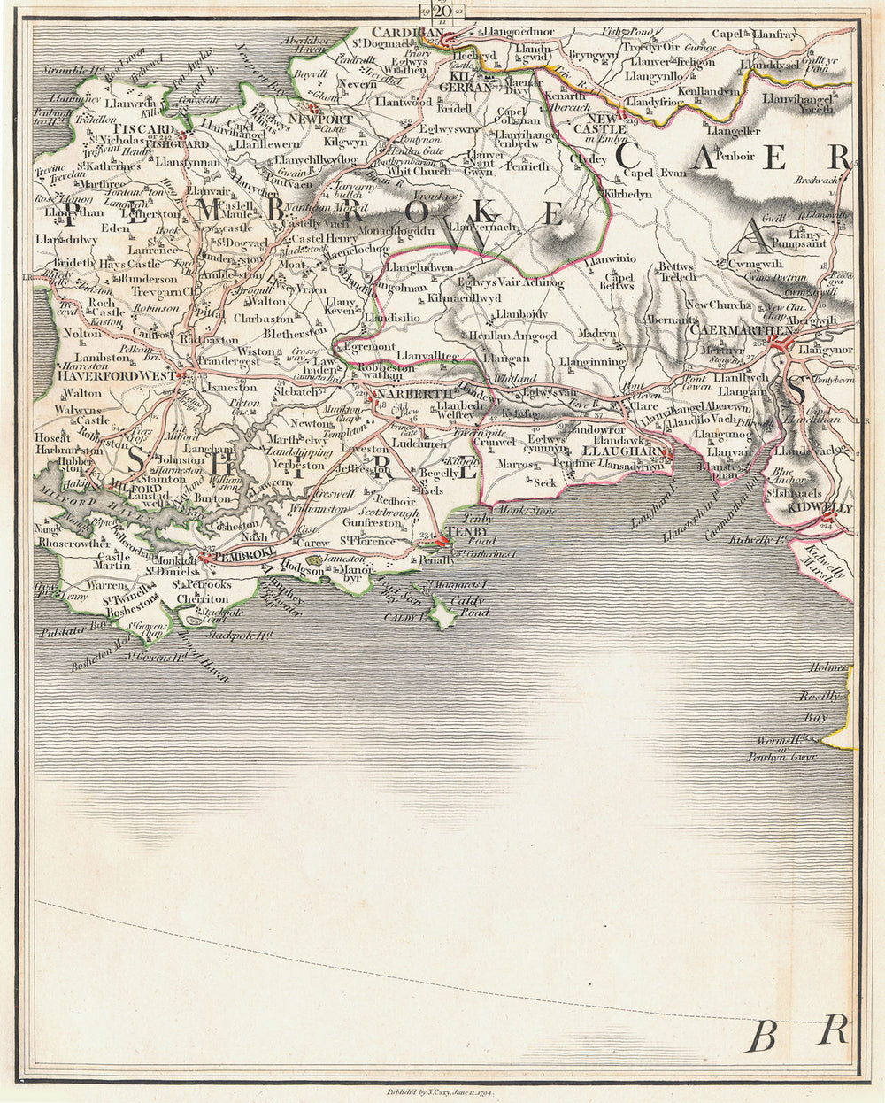SW WALES.Cardigan Haverfordwest Tenby Pembroke Carmarthen Milford.CARY 1794 map