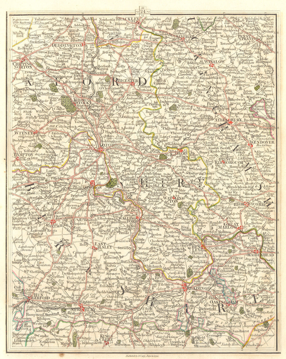 THAMES VALLEY & CHILTERNS.Oxford Reading Henley Marlow Maidenhead.CARY 1794 map