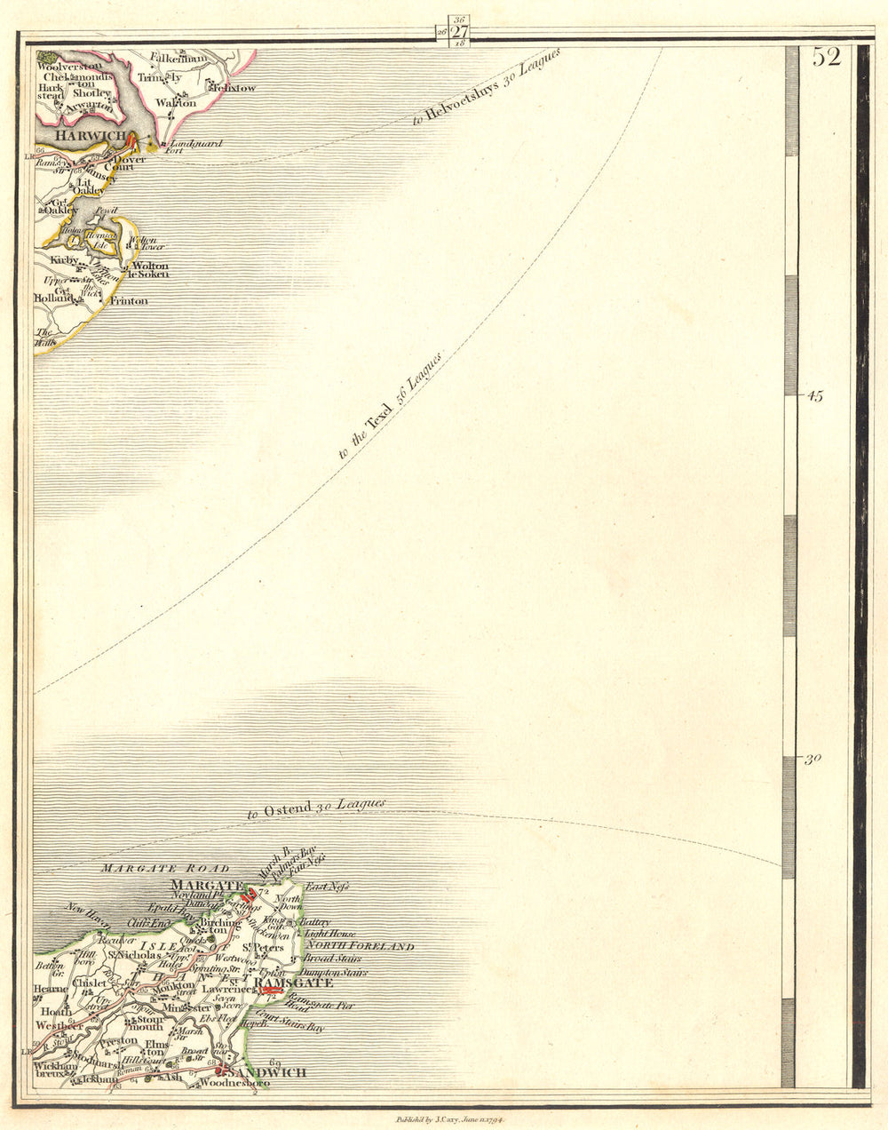 ISLE OF THANET & HAVEN PORTS. Margate Ramsgate Felistowe Harwich. CARY 1794 map