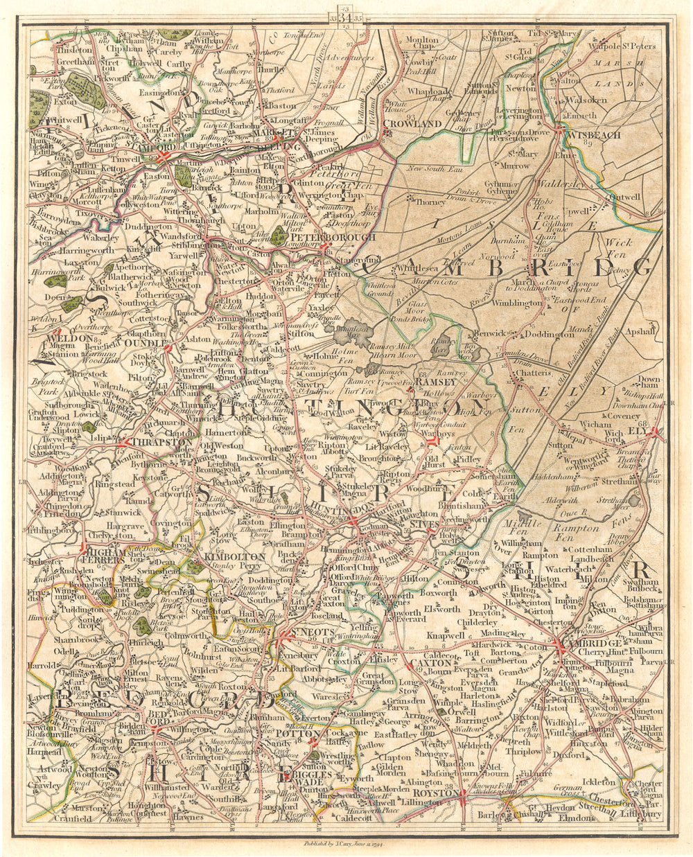 EAST ENGLAND.Isle of Ely Fens Cambridge Peterborough Bedford Hunts.CARY 1794 map