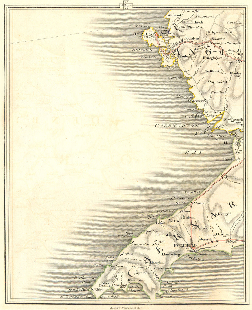 CAERNARFON BAY. Anglesey Llŷn Llyn Peninsula Holyhead Pwllheli. CARY 1794 map
