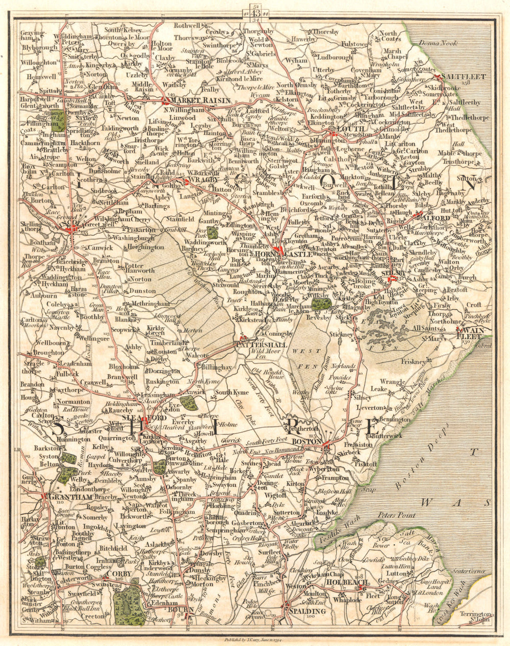 LINCOLNSHIRE.Fens Lincoln Grantham Boston Spalding Louth Sleaford.CARY 1794 map