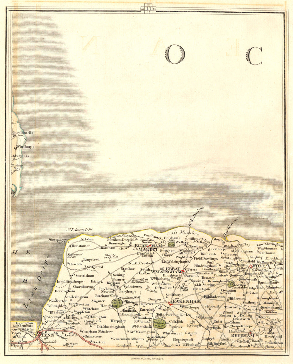 NORTH NORFOLK COAST. Burnham Market Holt King's Lynn Fakenham. CARY 1794 map