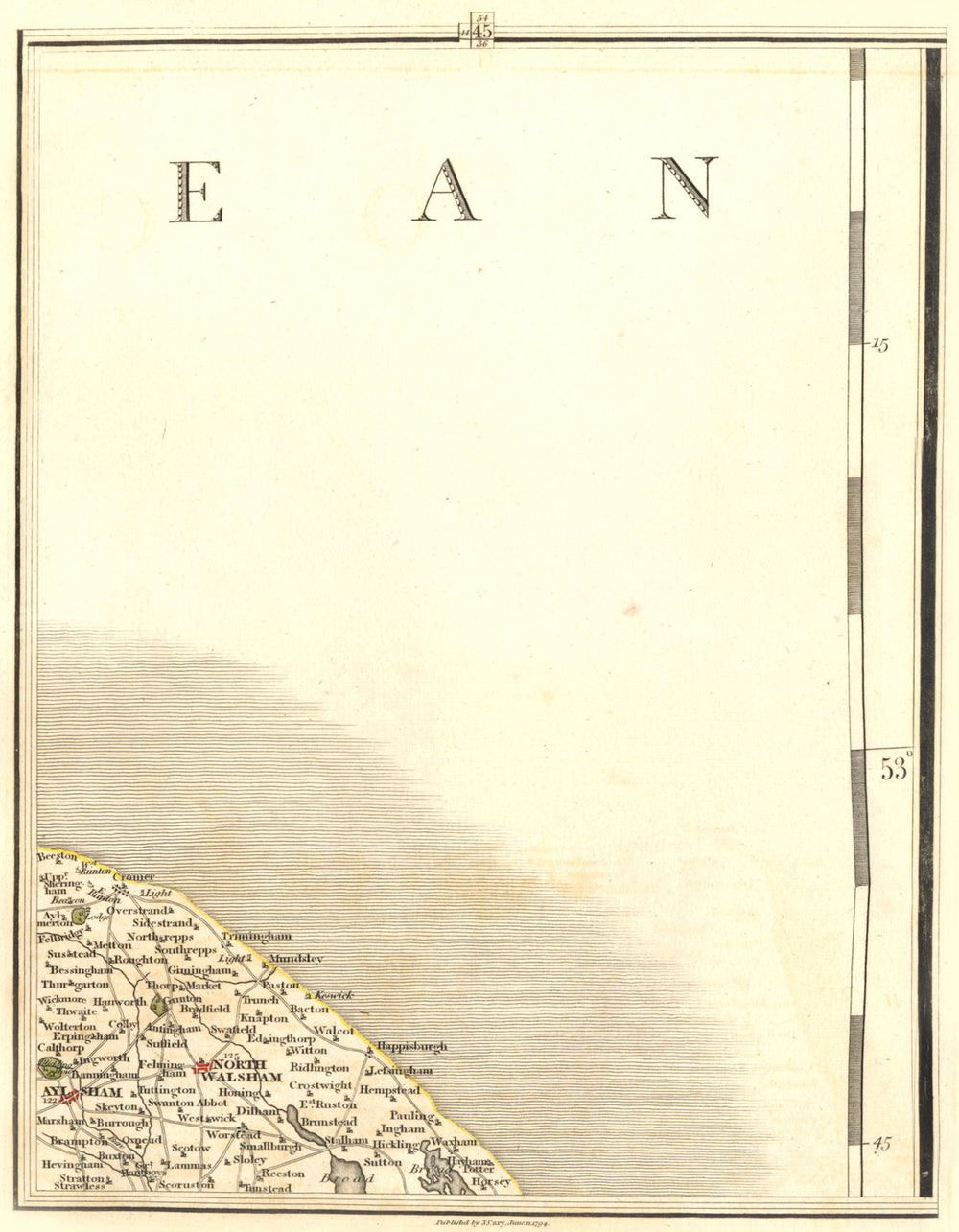 NORFOLK COAST. North Walsham Aylsham Cromer Mundesley Happisburgh. CARY 1794 map