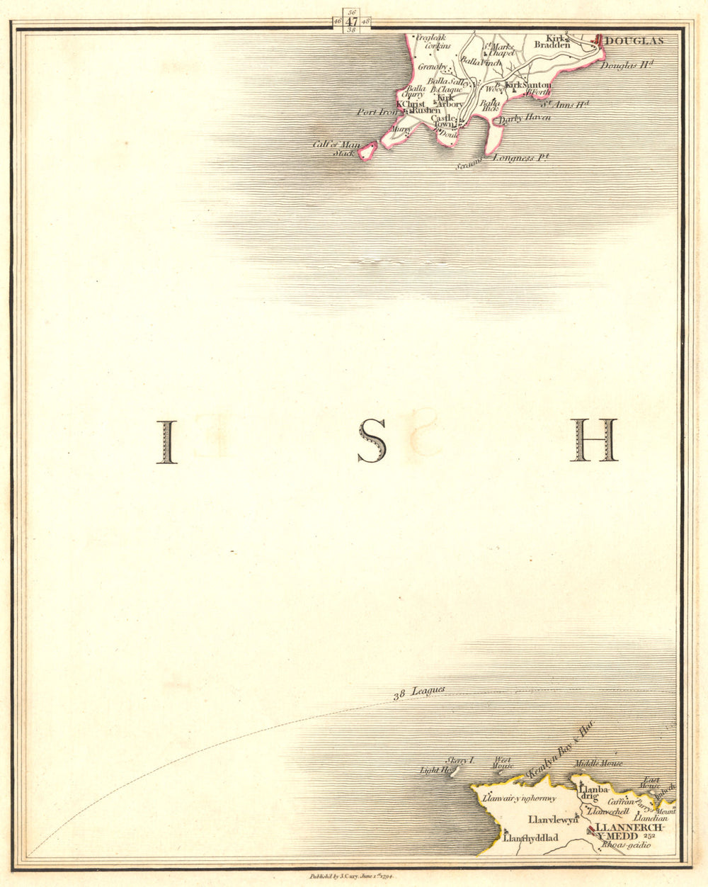 ISLE OF MAN SOUTH. Douglas Castle Town Port Erin. Anglesey North. CARY 1794 map