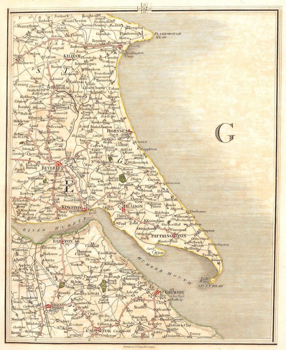 HUMBER ESTUARY. Yorks Lincs Beverley Kingston Hull Barton Grimsby. CARY 1794 map