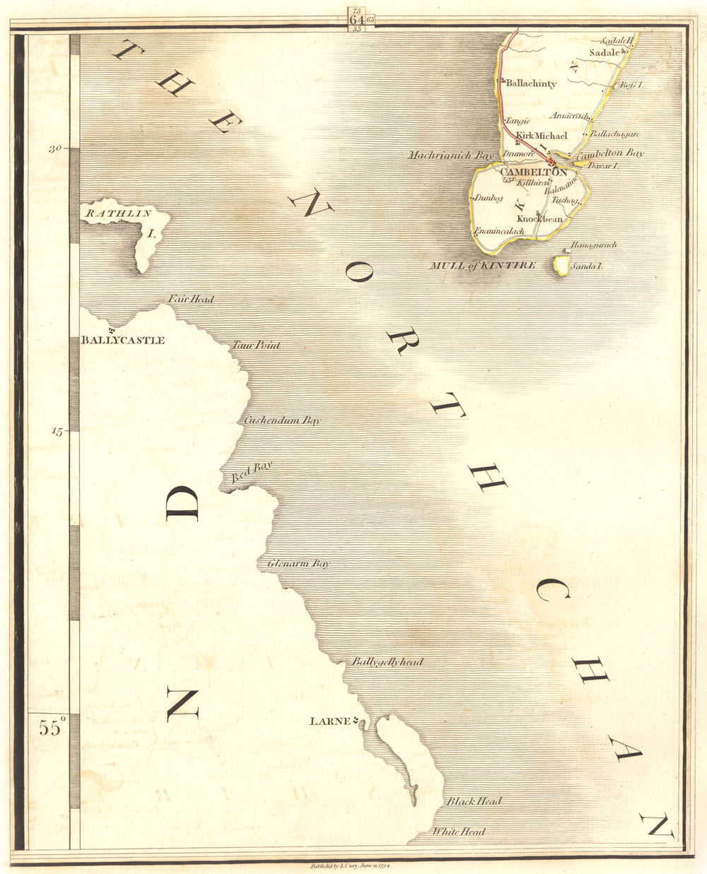 MULL OF KINTYRE. Cambelton. & Ulster. Larne, Ballycastle. CARY 1794 old map