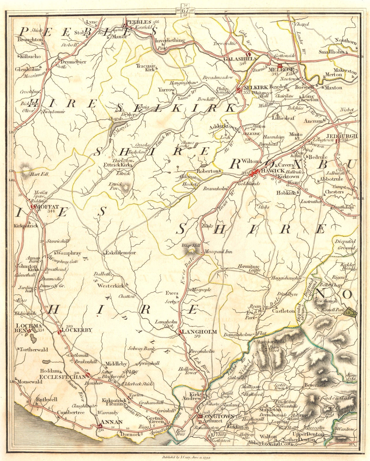 SCOTTISH BORDERS.Disputed border.Lockerbie Melrose Peebles Gretna.CARY ...