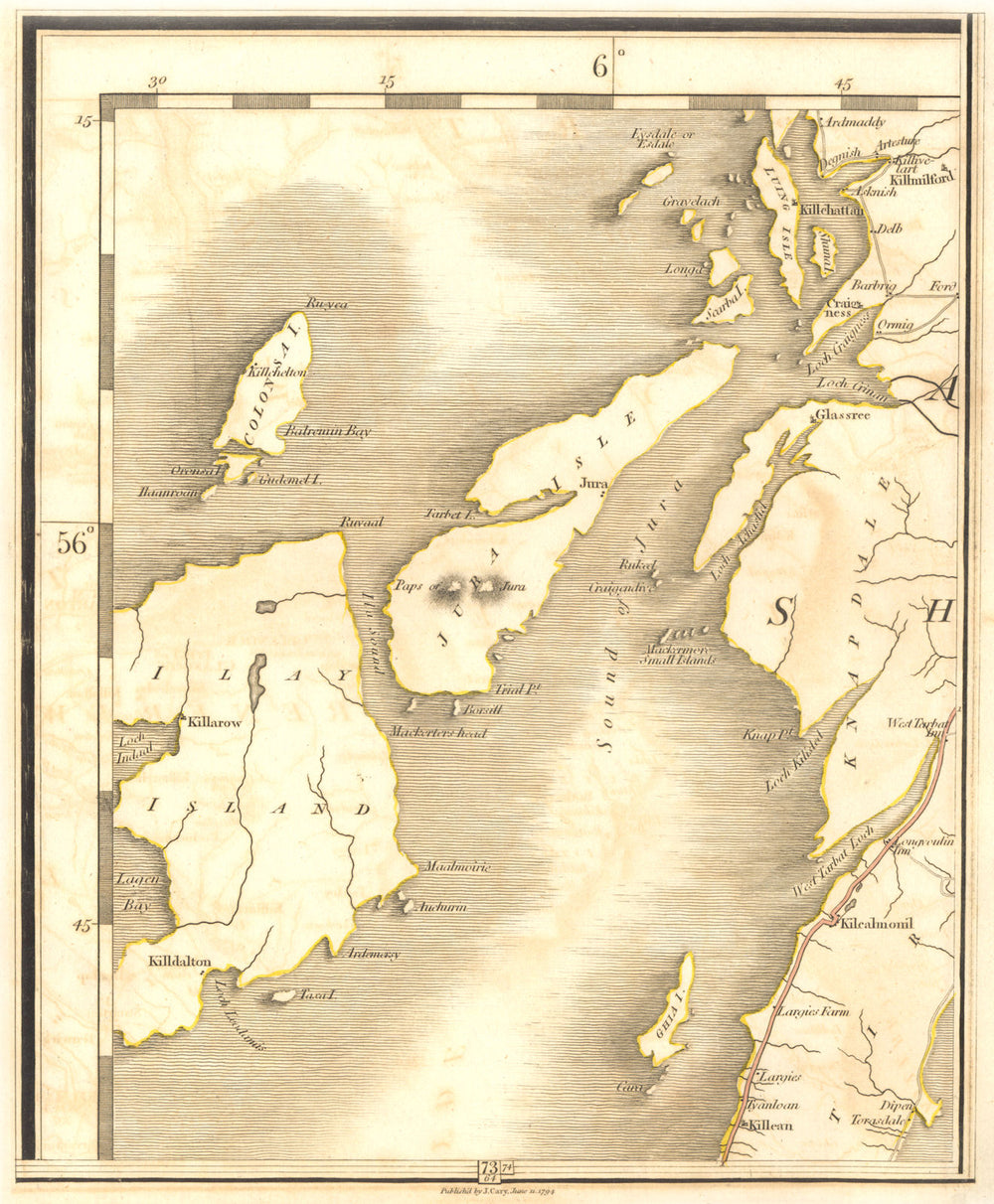 INNER HEBRIDES.Isles of Jura Colonsay Islay.Mull of Kintyre.Argyll.CARY 1794 map