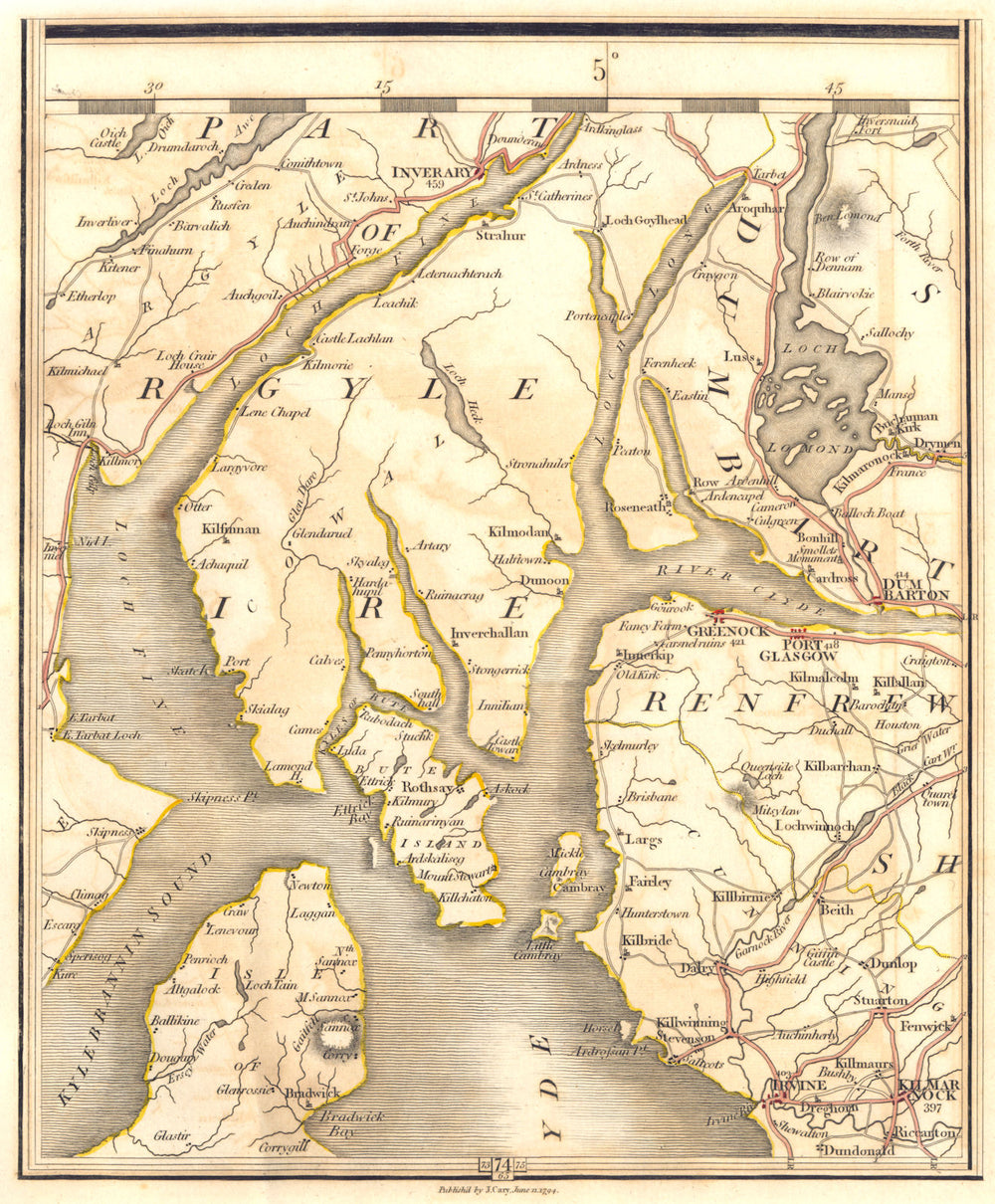 STRATHCLYDE.Loch Lomond Kilmarnock Greenock Irvine Clyde Muirshiel.CARY 1794 map