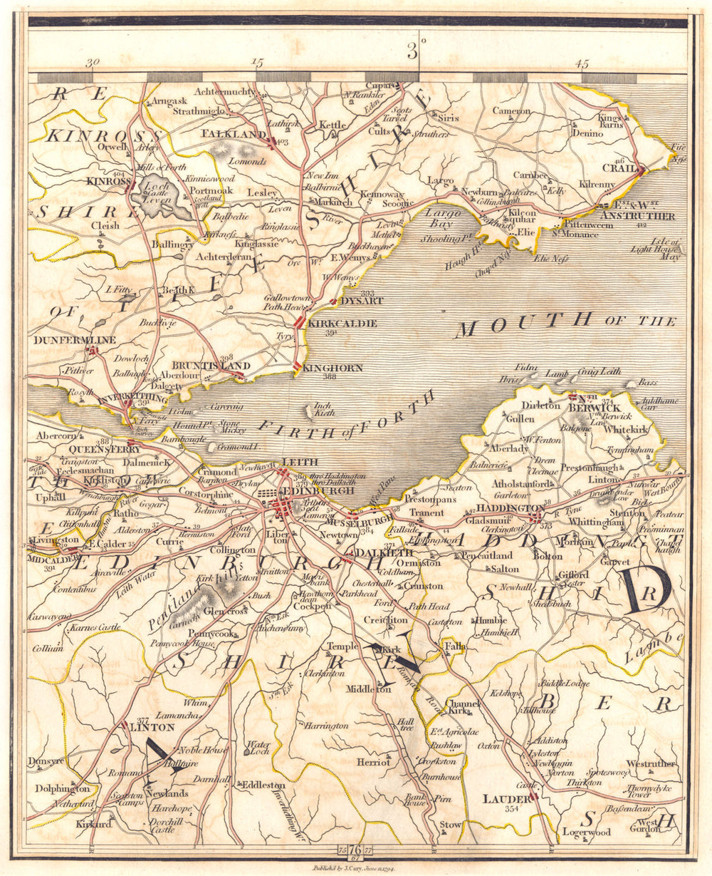 FIRTH OF FORTH. Fife & Lothian. Edinburgh Dunfermline Leith Crail. CARY 1794 map