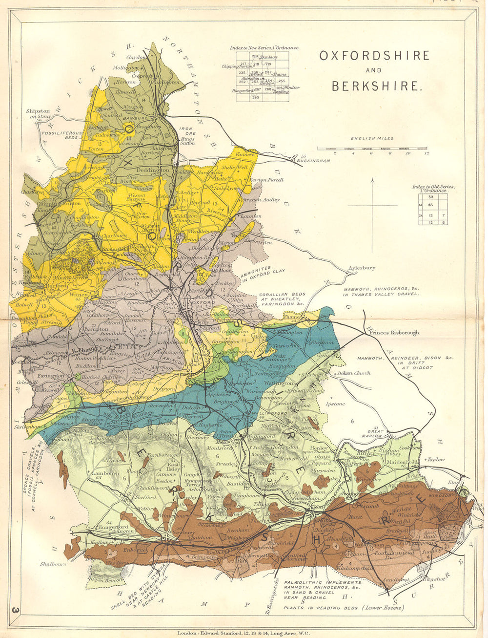 OXFORDSHIRE AND BERKSHIRE. Geological map. STANFORD 1880 old antique chart