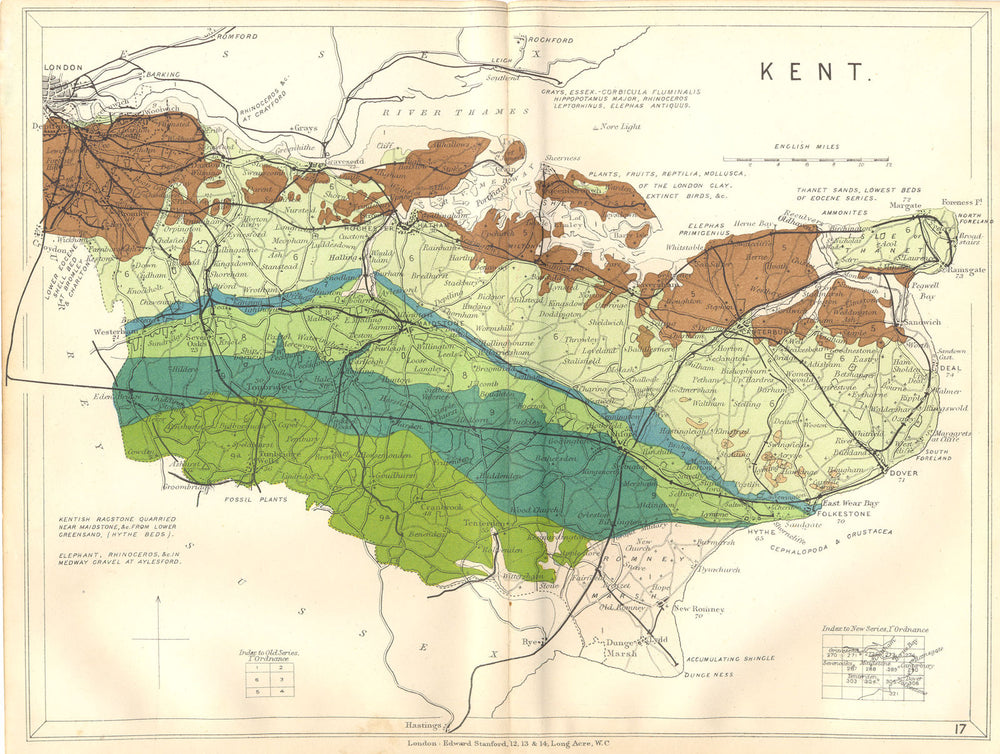 KENT. Geological map. STANFORD 1880 old antique vintage plan chart