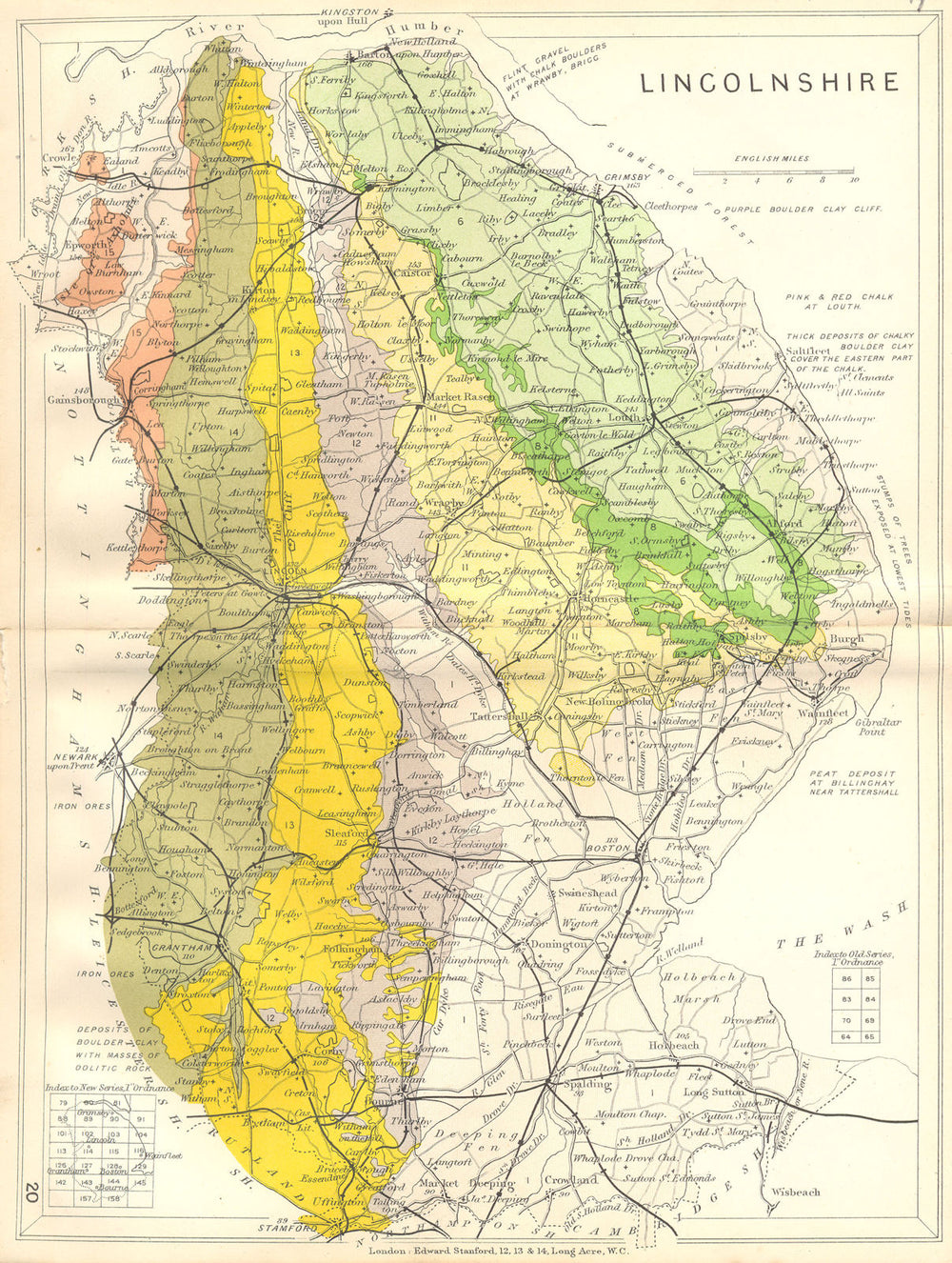 LINCOLNSHIRE. Geological map. STANFORD 1880 old antique vintage plan chart