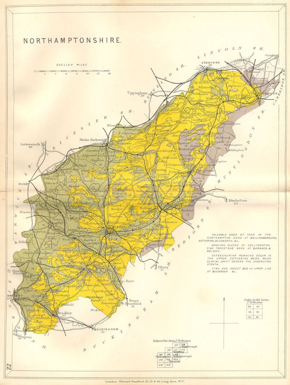NORTHAMPTONSHIRE. Geological map. STANFORD 1880 old antique plan chart