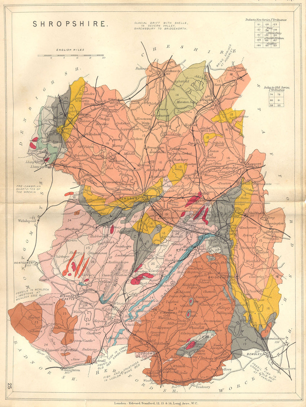 SHROPSHIRE. Geological map. STANFORD 1880 old antique vintage plan chart