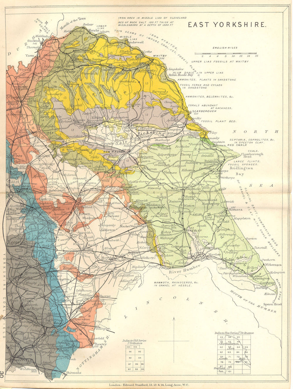 EAST YORKSHIRE. Geological map. STANFORD 1880 old antique plan chart