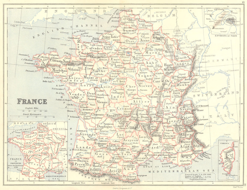 FRANCE. Departements post 1871. Inset provinces < 1789. BUTLER 1888 old map