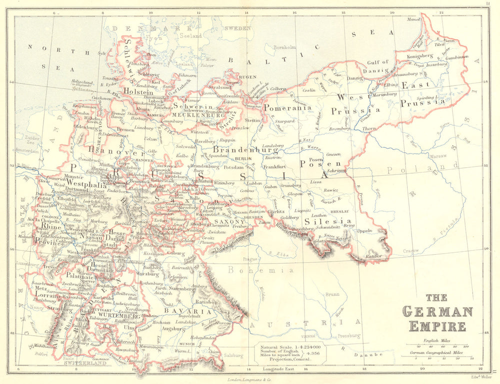 GERMAN EMPIRE. Shows Prussian/German states inc Alsace Lorraine. BUTLER 1888 map