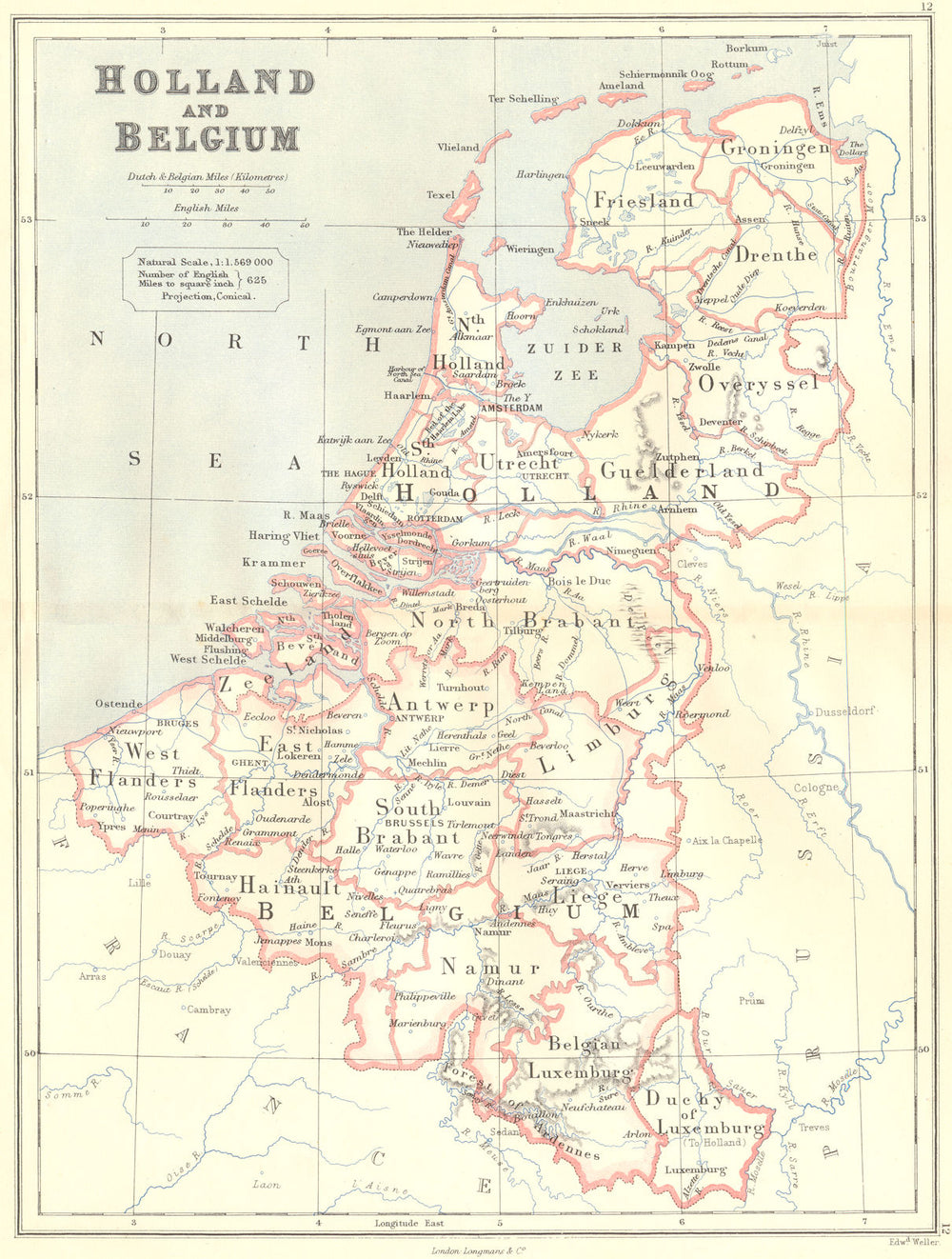 BENELUX. Netherlands Belgium & Luxembourg (shown as Dutch). BUTLER 1888 map