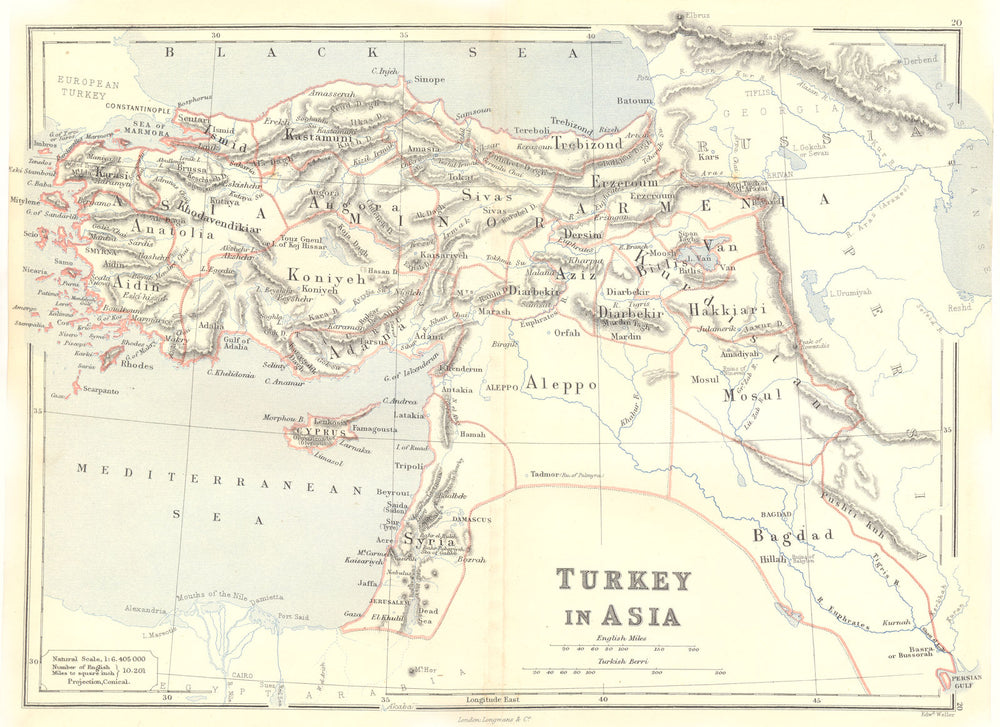 TURKEY IN ASIA. Cyprus Syria Levant Iraq Palestine. BUTLER 1888 old map