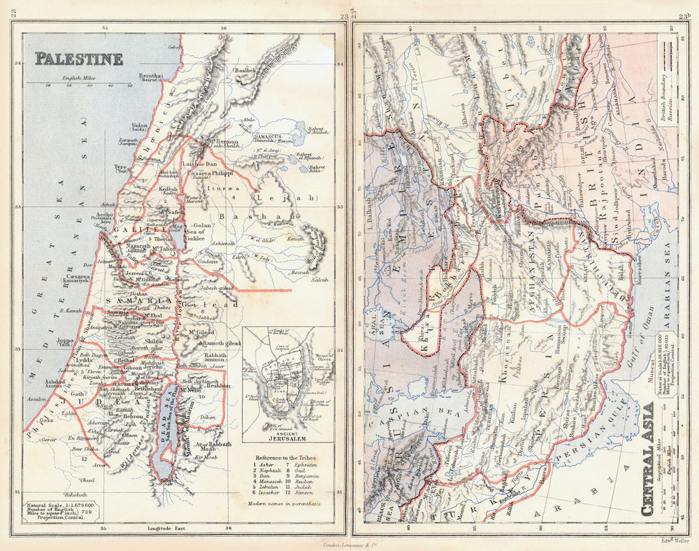PALESTINE & CENTRAL ASIA. Lebanon Beirut. Bukhara Kafiristan. BUTLER 1888 map