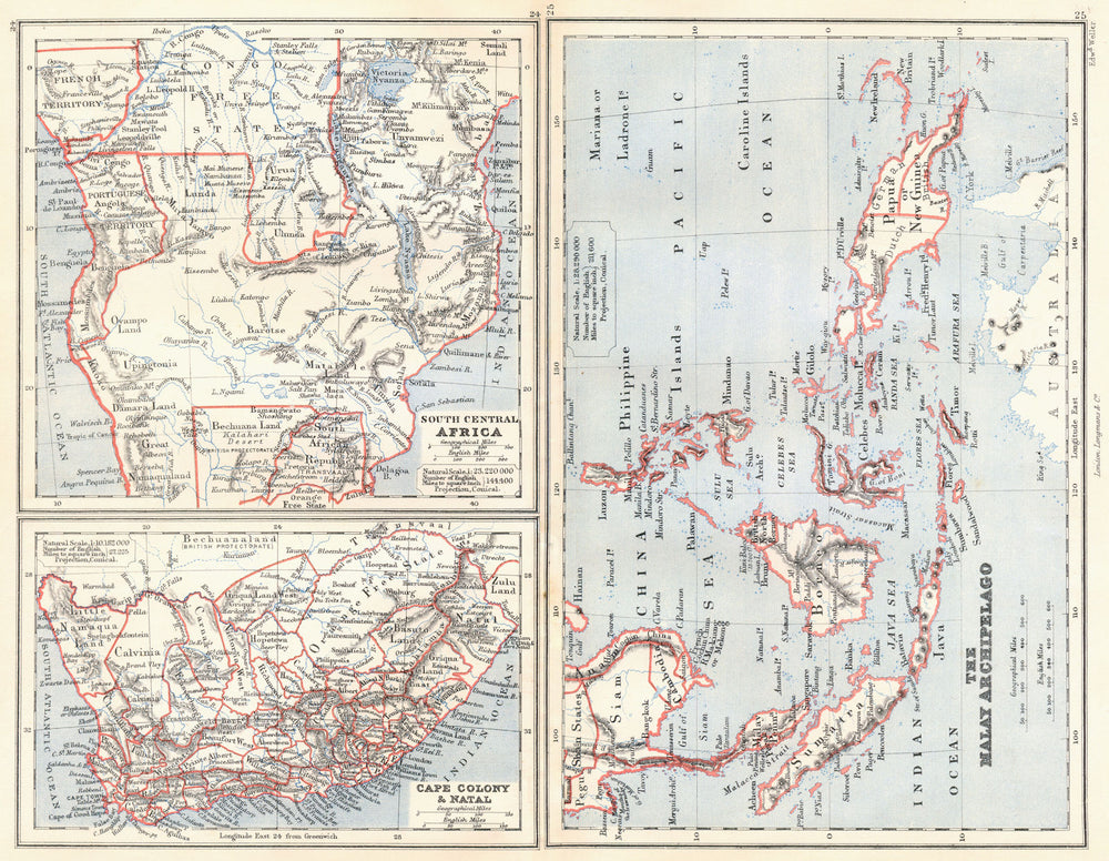 SOUTHERN AFRICA & MALAY ARCHIPELAGO. Cape Colony Indonesia &c. BUTLER 1888 map