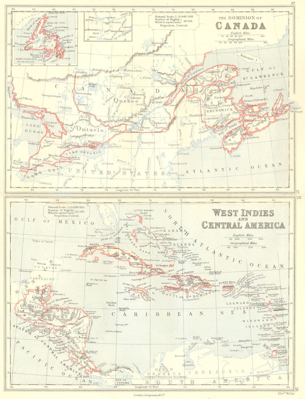 CANADA/WEST INDIES/CENTRAL AMERICA. Showing Canadian states. BUTLER 1888 map