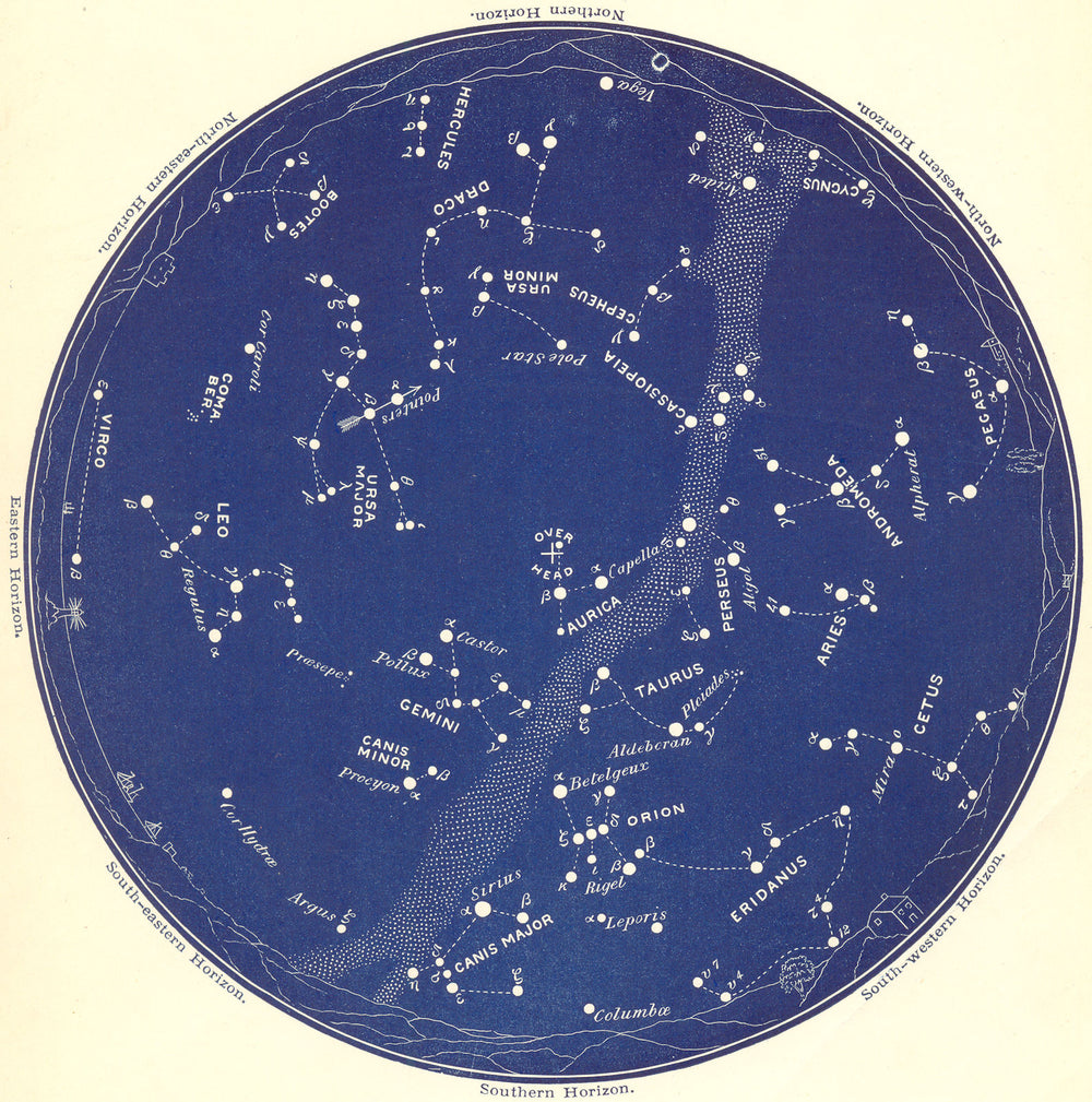 STAR MAP II. The Night Sky. January-February. Astronomy. PROCTOR 1884 old