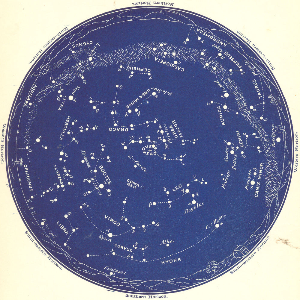 STAR MAP V. The Night Sky. April-May. Astronomy. PROCTOR 1884 old antique
