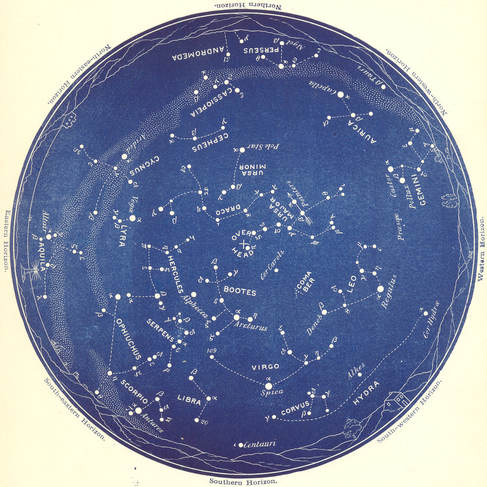 STAR MAP VI. The Night Sky. May-June. Astronomy. PROCTOR 1884 old antique