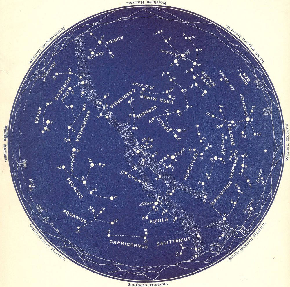 STAR MAP IX. The Night Sky. August-September. Astronomy. PROCTOR 1884 old